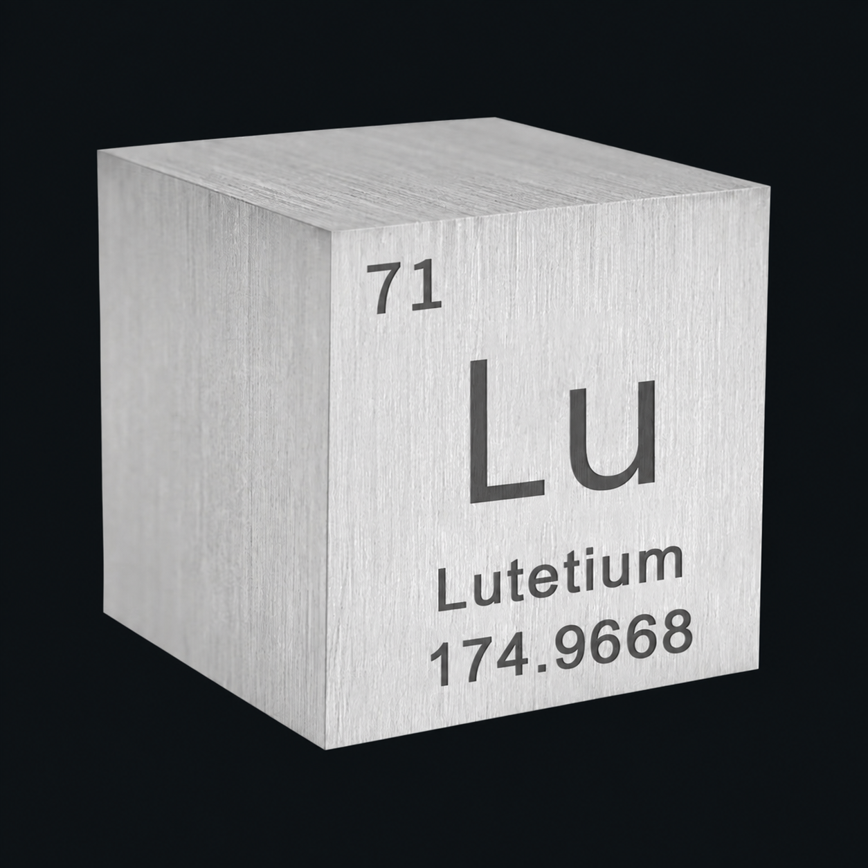 Lutetium element cube marked Lu and atomic number 71